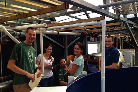 Current and former Grosell Lab members at the hatchery